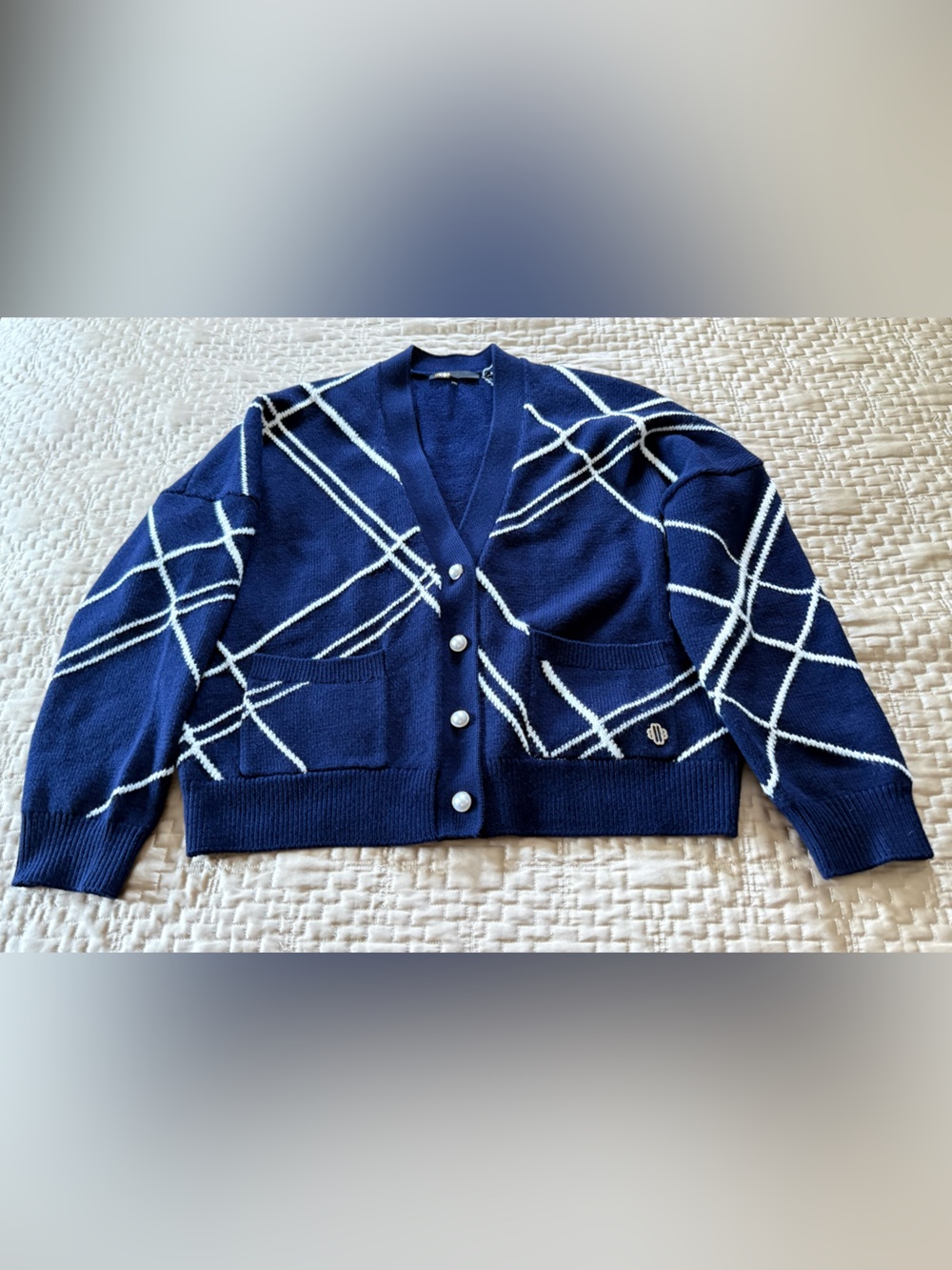 Maje Wool Navy Blue Striped Cardigan Size 1